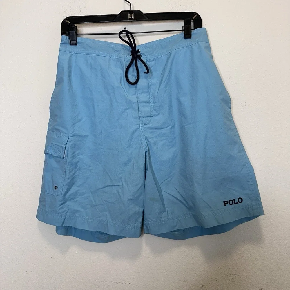 Rare VTG POLO SPORT Ralph Lauren Logo Board Shorts‎ Swim Trunks 90s Blue SZ M